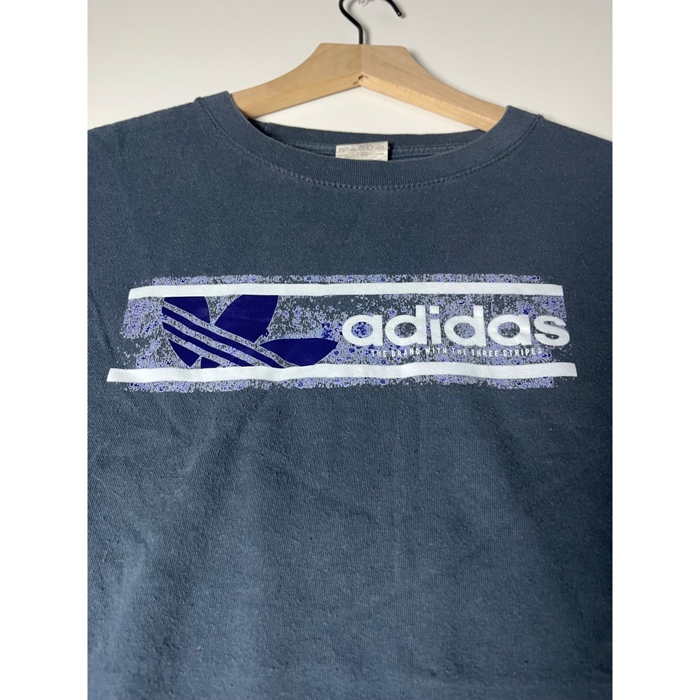 Adidas Mens Graphic T-Shirt Navy Blue Trefoil Box Logo Short Sleeve Crew Neck XL - Picture 3 of 4